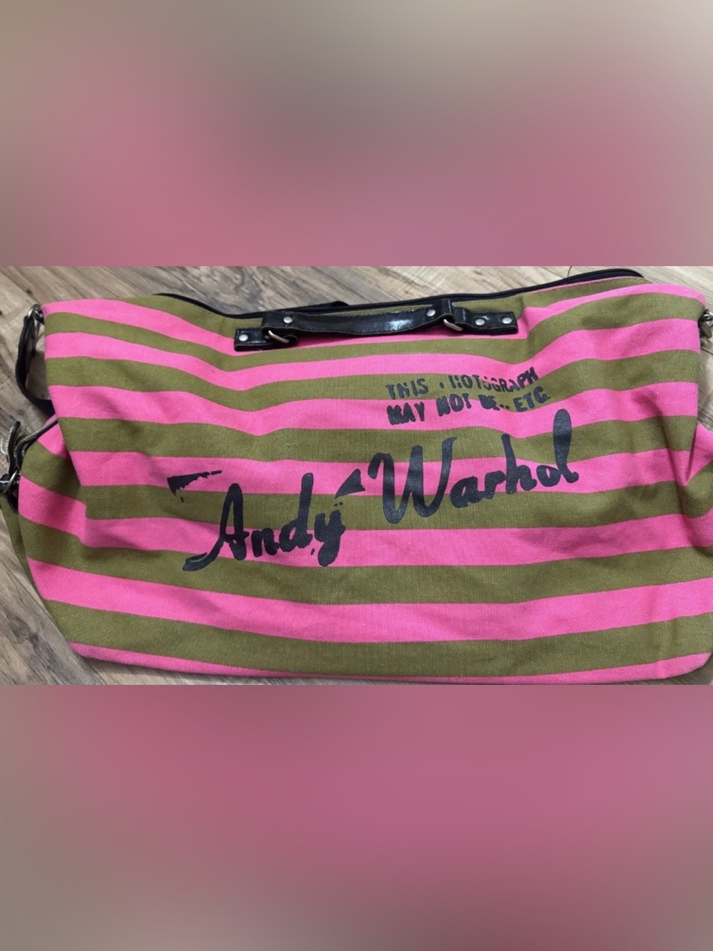 Andy Warhol Campbell’s Tomato Soup Striped Duffle Bag Pink Green Zip